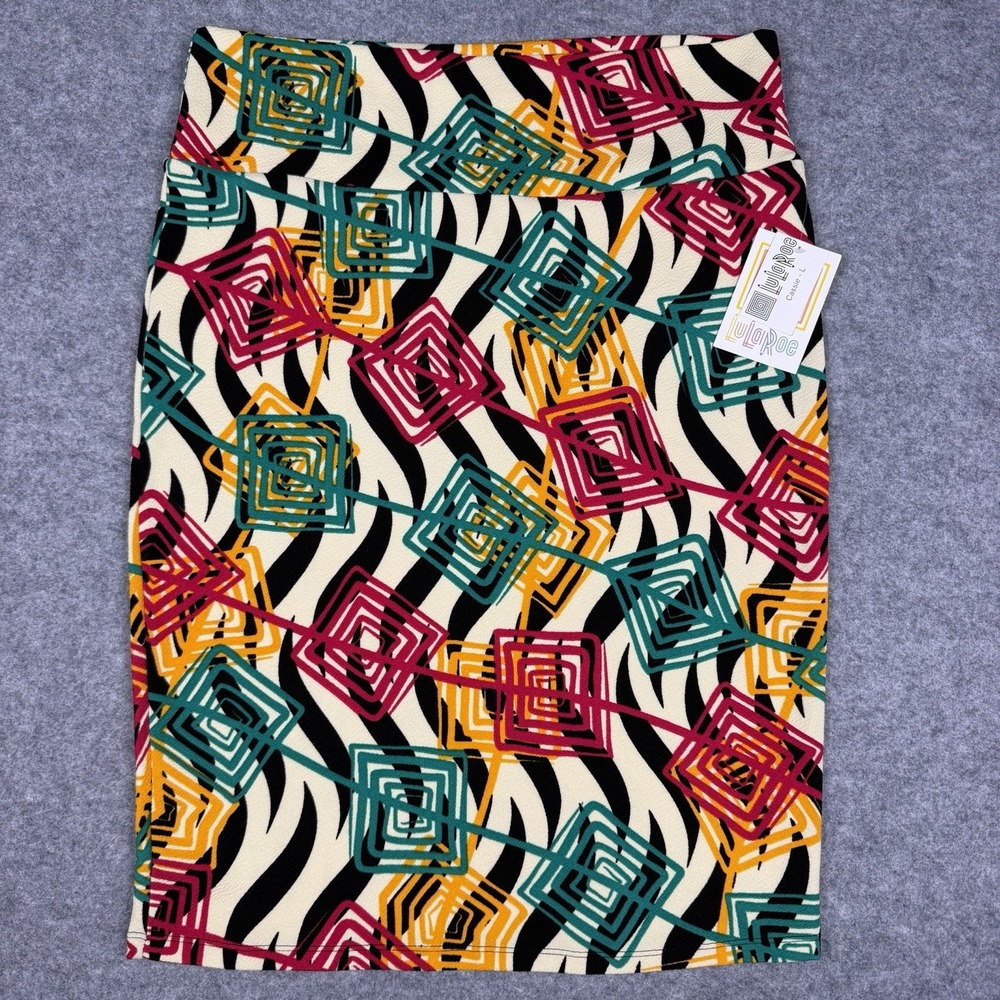 LuLaRoe Cassie Pencil Skirt Large NWT Geometric Zebra Print Multicolor Bodycon